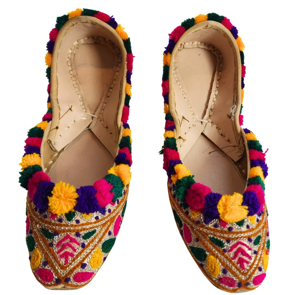 Women's MultiColor Embellished Khussa Punjabi Jutti US Size 6 7 Pakistani Indian